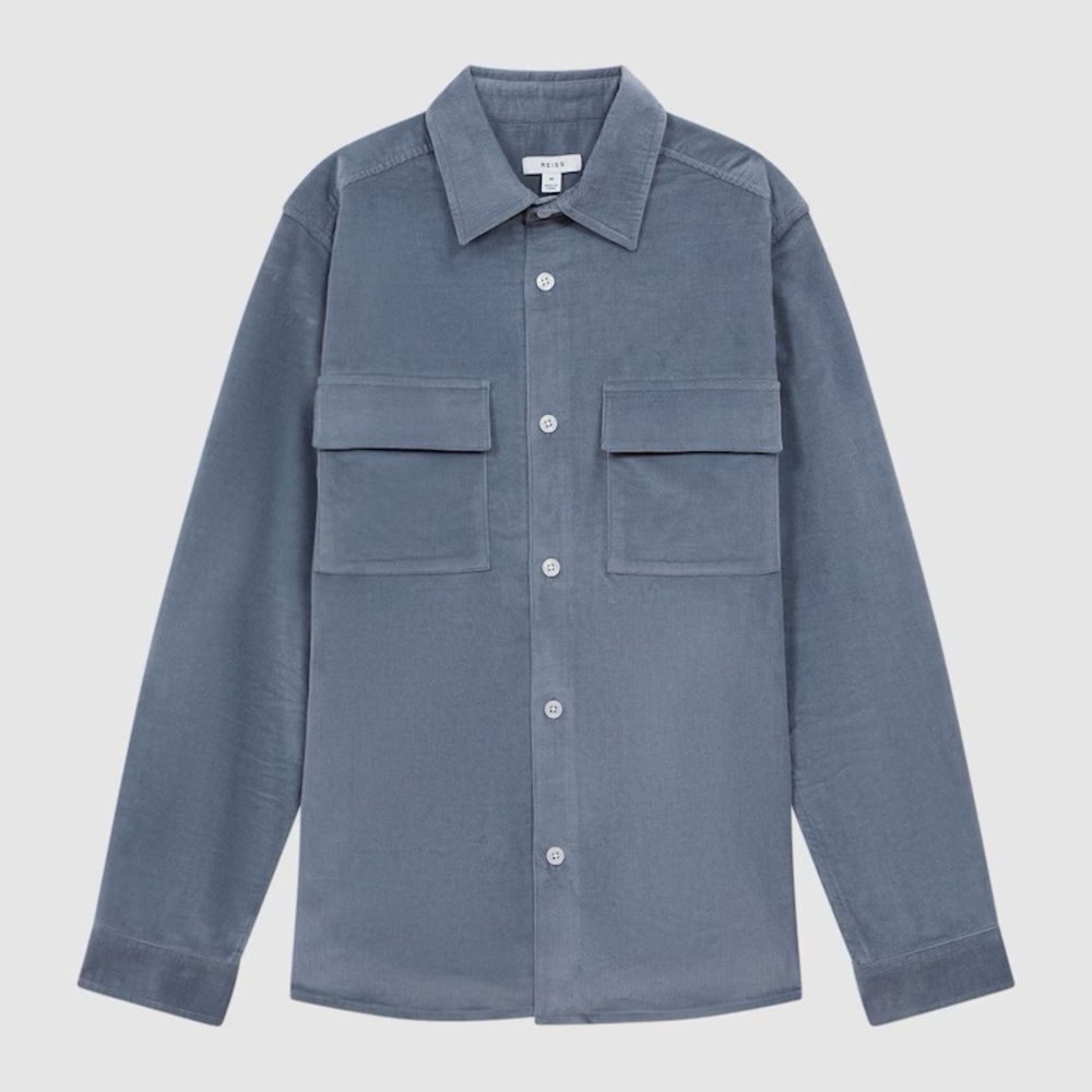 Reiss Slate Blue Corduroy Button-Front Shirt Jacket